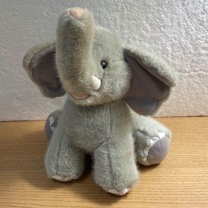 Vintage Dakin Elephant Plush Gray with Trunk Up Good Luck 1993 Stuffed Animal
